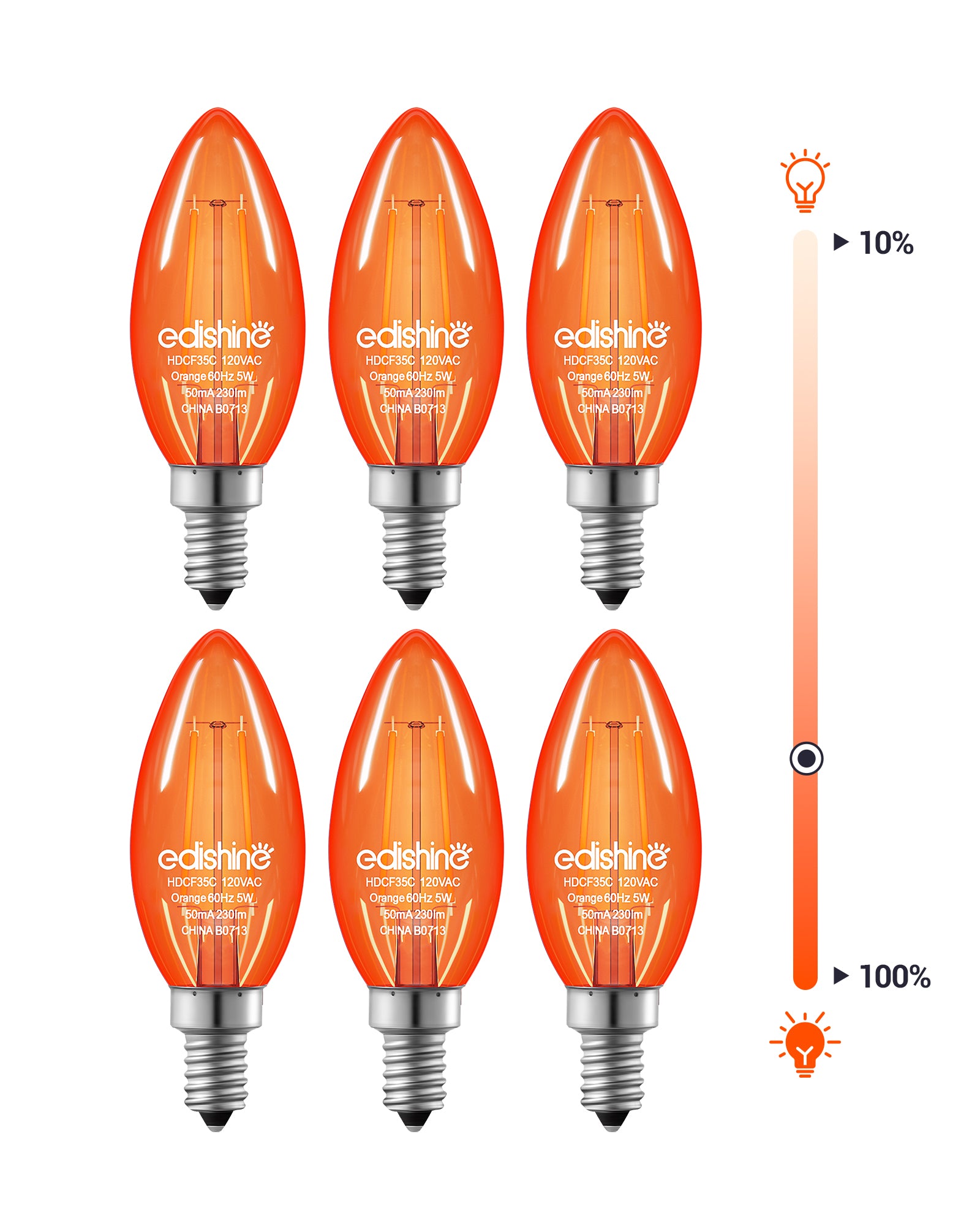 缺货下架EDISHINE 6 Pack Dimmable Orange Light Bulb-HDCF35B
