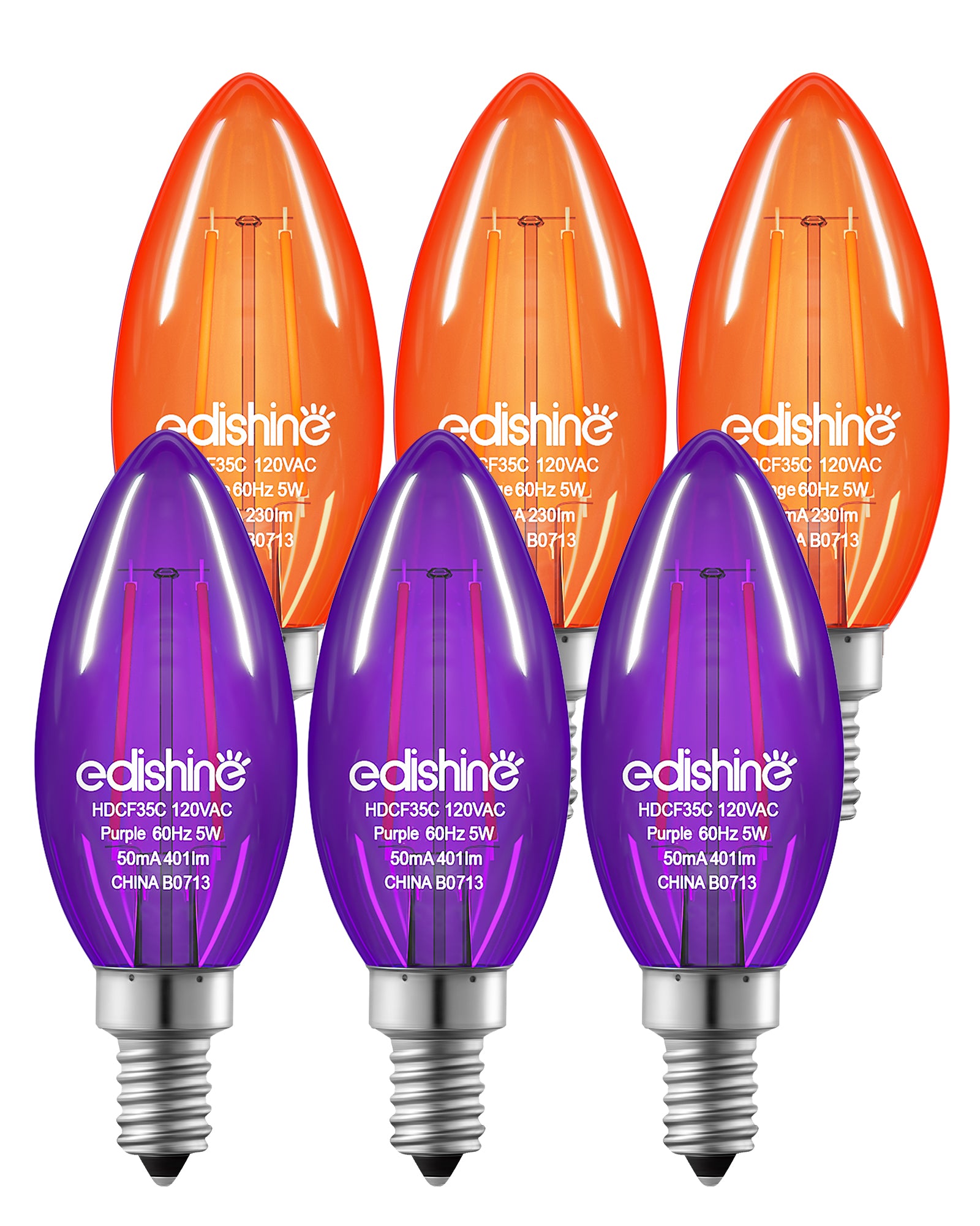 缺货下架EDISHINE 6 Pack Dimmable Purple & Orange Light Bulb-HDCF35C