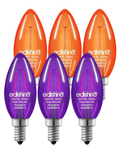 缺货下架EDISHINE 6 Pack Dimmable Purple & Orange Light Bulb-HDCF35C