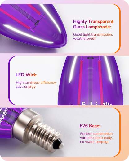 缺货下架EDISHINE 6 Pack Dimmable Purple & Orange Light Bulb-HDCF35C