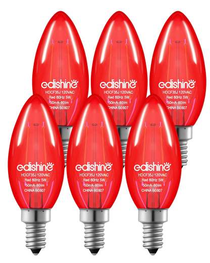 EDISHINE E12 Dimmable Red Light Bulb, 6 Pack-HDCF35F-B2B