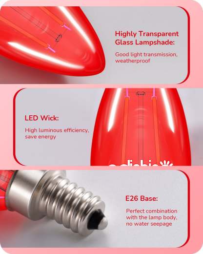 EDISHINE E12 Dimmable Red Light Bulb, 6 Pack-HDCF35F-B2B