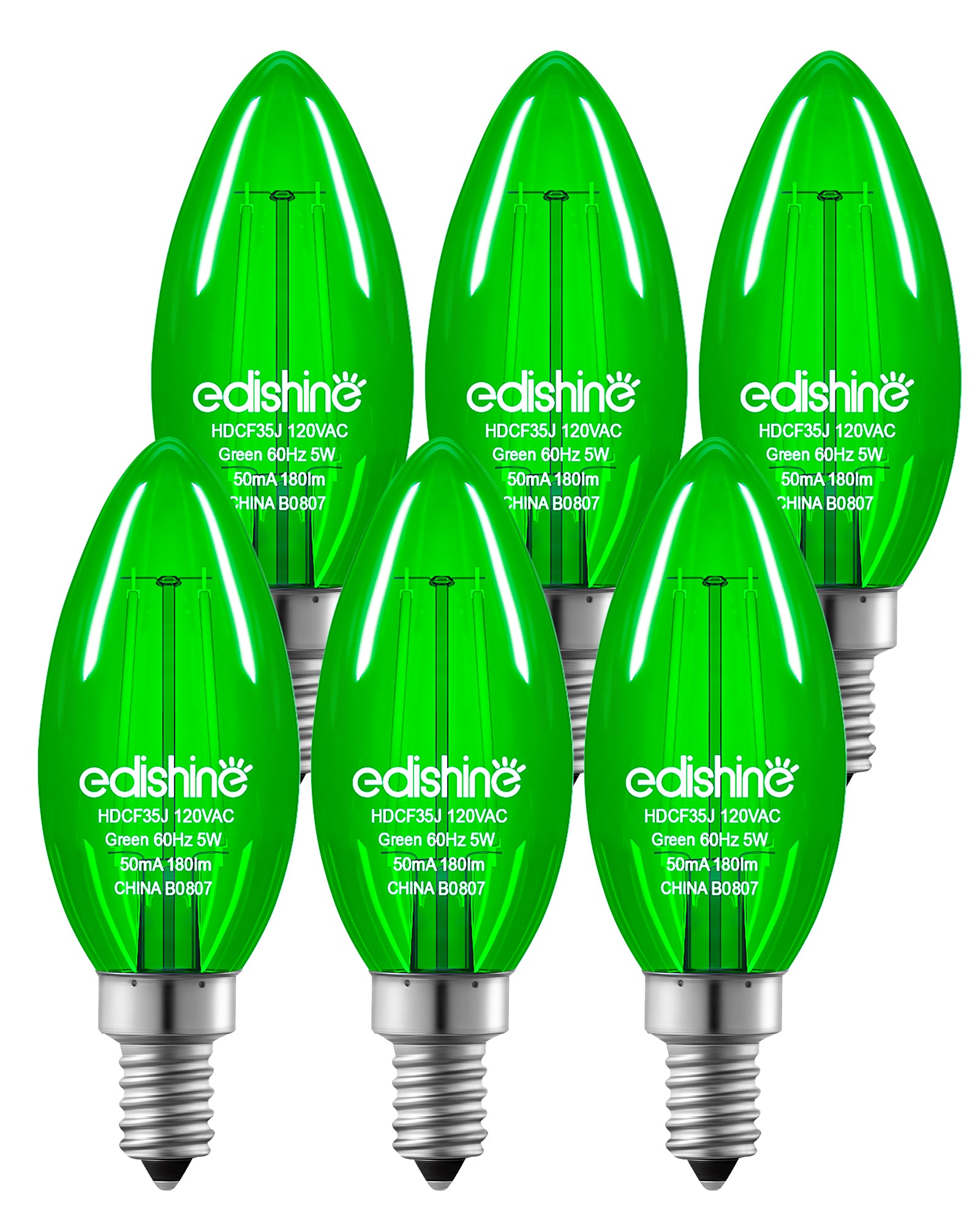 EDISHINE E12 Dimmable Green Light Bulb, 6 Pack-HDCF35G-B2B