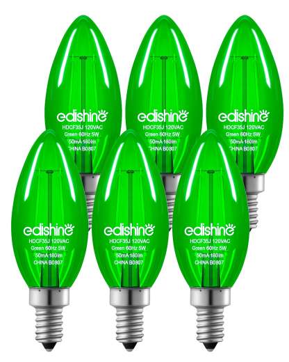 EDISHINE E12 Dimmable Green Light Bulb, 6 Pack-HDCF35G-B2B