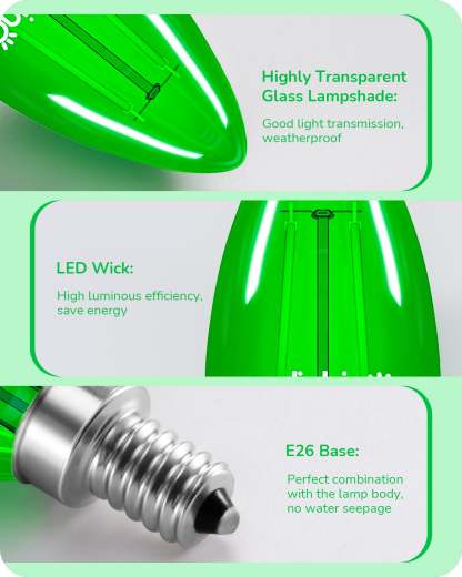 EDISHINE E12 Dimmable Green Light Bulb, 6 Pack-HDCF35G-B2B
