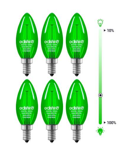 EDISHINE E12 Dimmable Green Light Bulb, 6 Pack-HDCF35G-B2B
