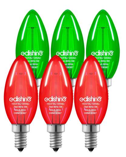 缺货下架EDISHINE E12 Dimmable Red & Green Light Bulb, 6 Pack-HDCF35J