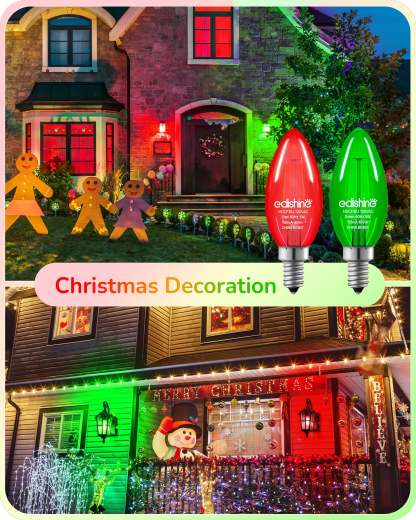 缺货下架EDISHINE E12 Dimmable Red & Green Light Bulb, 6 Pack-HDCF35J