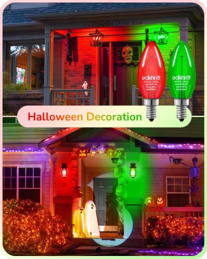 缺货下架EDISHINE E12 Dimmable Red & Green Light Bulb, 6 Pack-HDCF35J