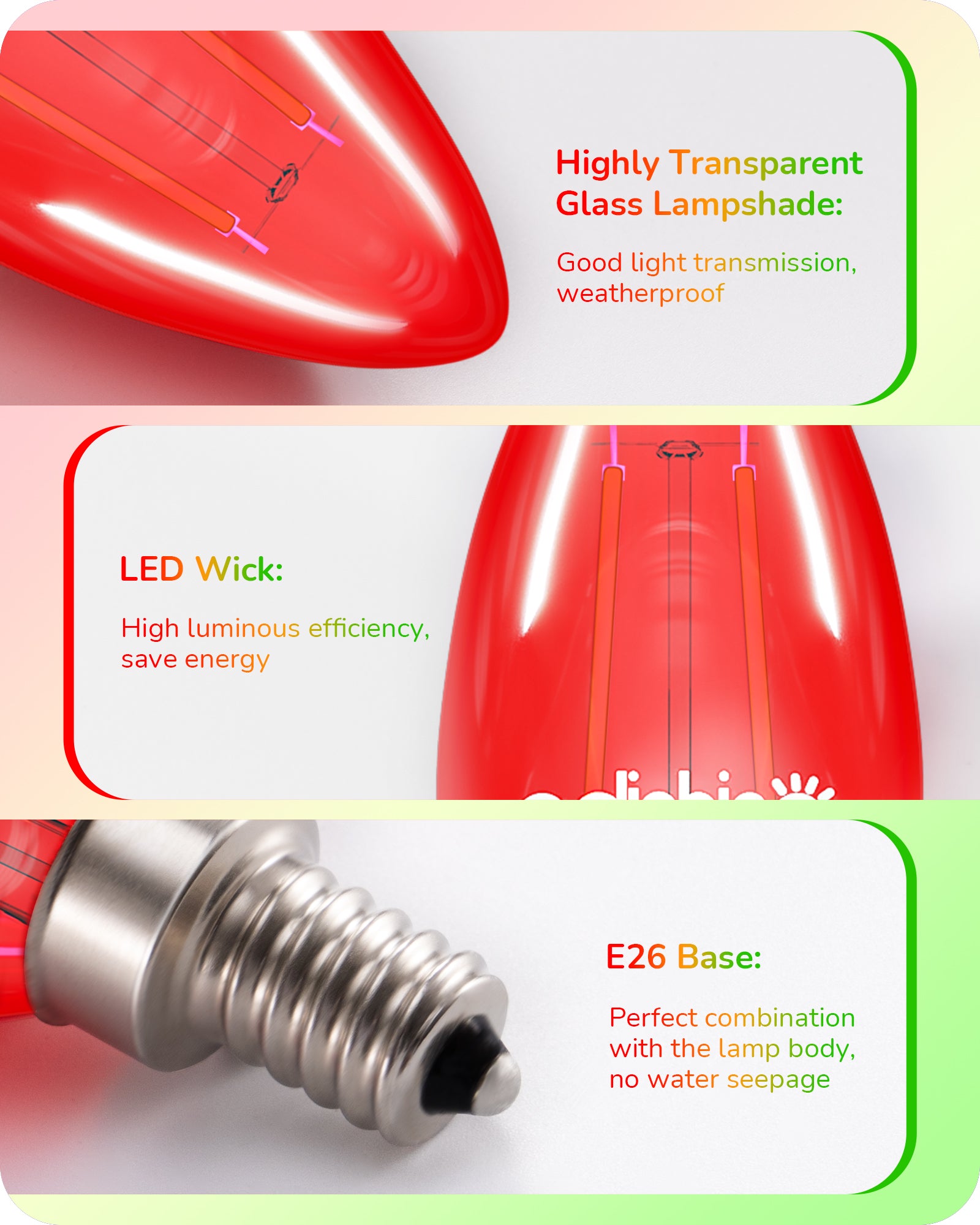 缺货下架EDISHINE E12 Dimmable Red & Green Light Bulb, 6 Pack-HDCF35J