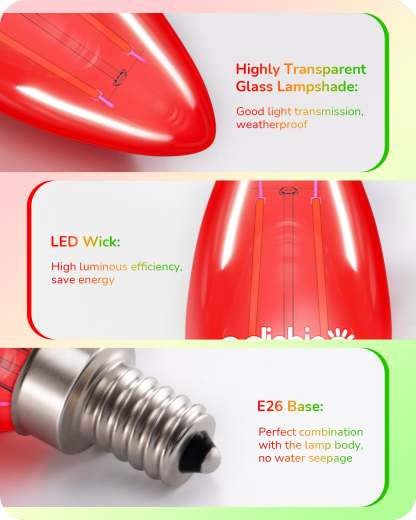 缺货下架EDISHINE E12 Dimmable Red & Green Light Bulb, 6 Pack-HDCF35J
