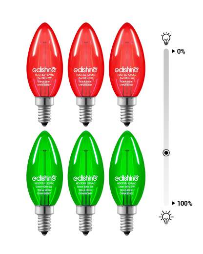 缺货下架EDISHINE E12 Dimmable Red & Green Light Bulb, 6 Pack-HDCF35J