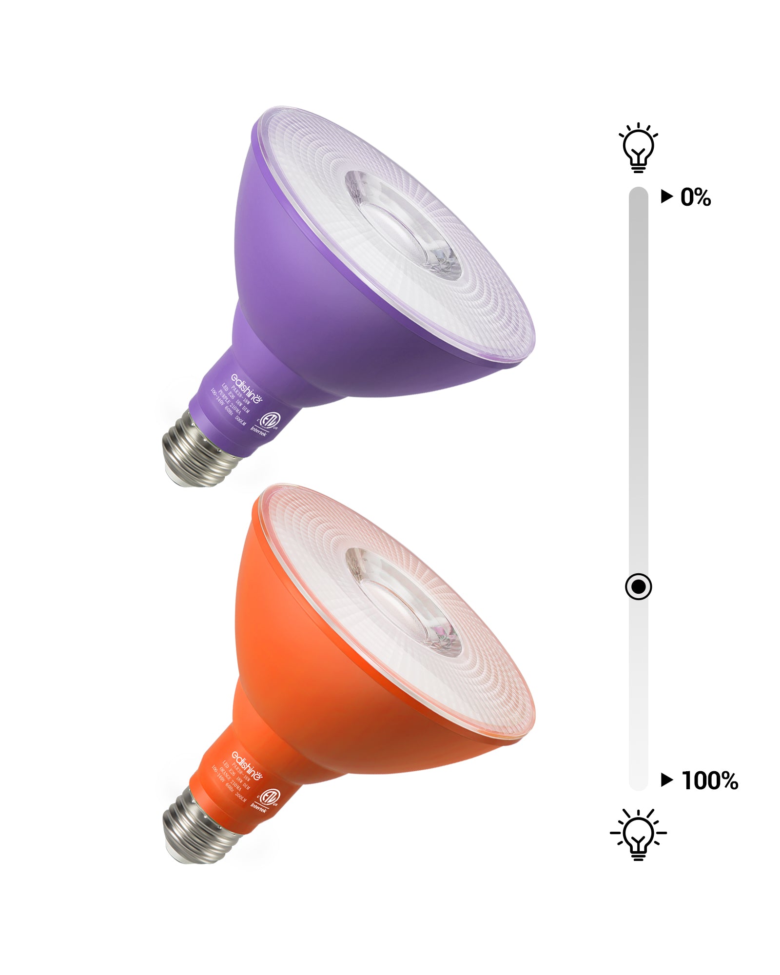 EDISHINE PAR38 Dimmable 18W(120W Equivalent) E26 Base Purple & Orange Flood Light Bulb, 2 Pack-HDCP38A-B2B
