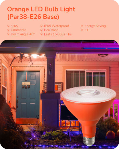 EDISHINE 4 Pack Halloween Dimmable PAR38 Orange LED Flood Light Bulbs-HDCP38G