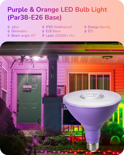 EDISHINE 4 Pack Halloween Dimmable PAR38 Purple & Orange LED Flood Light Bulbs-HDCP38H