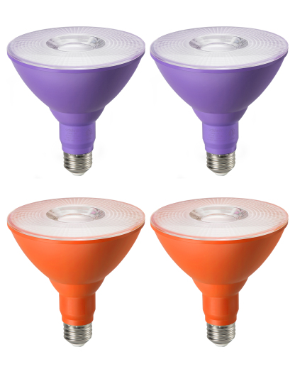 EDISHINE 4 Pack Halloween Dimmable PAR38 Purple & Orange LED Flood Light Bulbs-HDCP38H