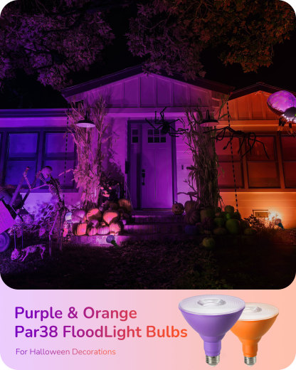 EDISHINE 4 Pack Halloween Dimmable PAR38 Purple & Orange LED Flood Light Bulbs-HDCP38H