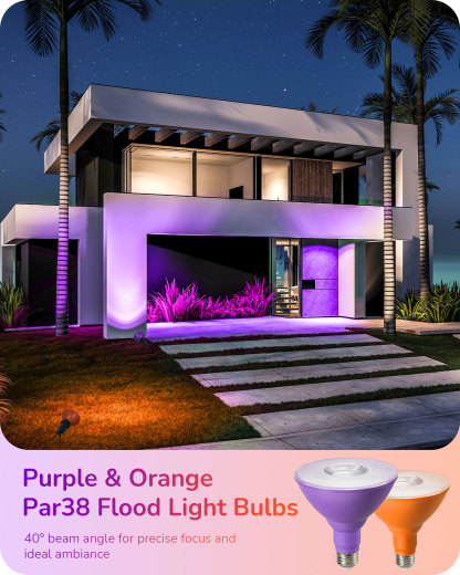 EDISHINE 4 Pack Halloween Dimmable PAR38 Purple & Orange LED Flood Light Bulbs-HDCP38H