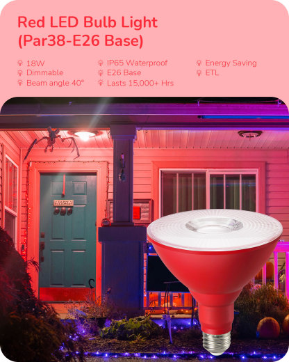 EDISHINE 4 Pack Halloween Dimmable PAR38 Red LED Flood Light Bulbs-HDCP38J