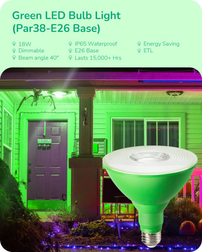 EDISHINE 4 Pack Halloween Dimmable PAR38 Green LED Flood Light Bulbs-HDCP38L
