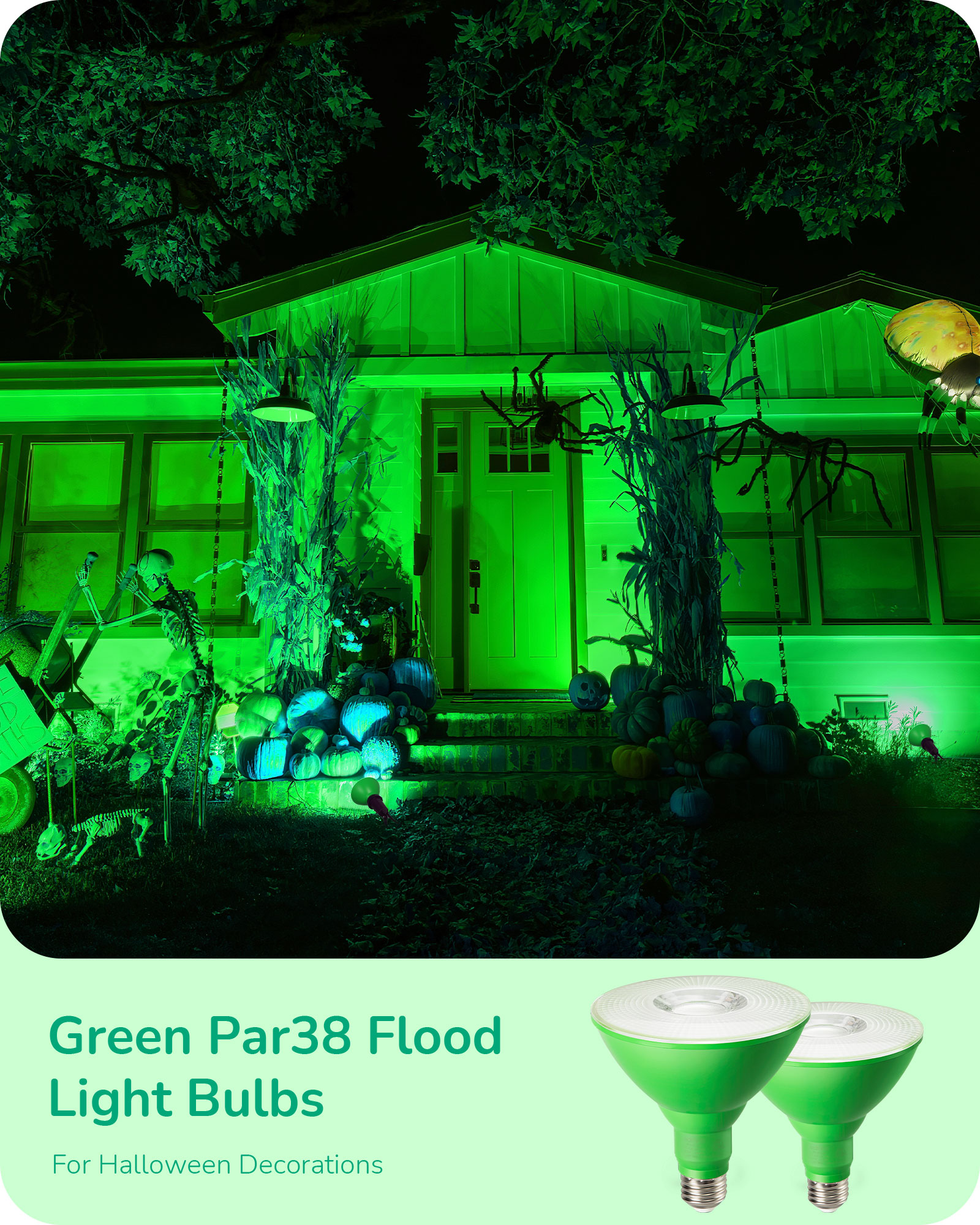 EDISHINE 4 Pack Halloween Dimmable PAR38 Green LED Flood Light Bulbs-HDCP38L