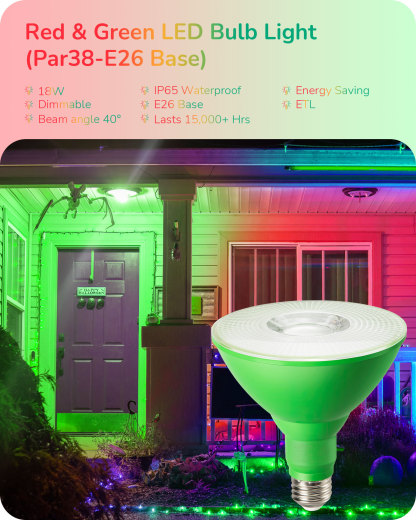 EDISHINE 4 Pack Halloween Dimmable PAR38 Red & Green LED Flood Light Bulbs-HDCP38M