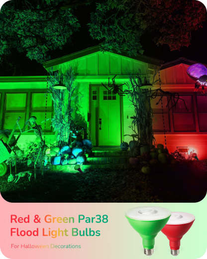 EDISHINE 4 Pack Halloween Dimmable PAR38 Red & Green LED Flood Light Bulbs-HDCP38M