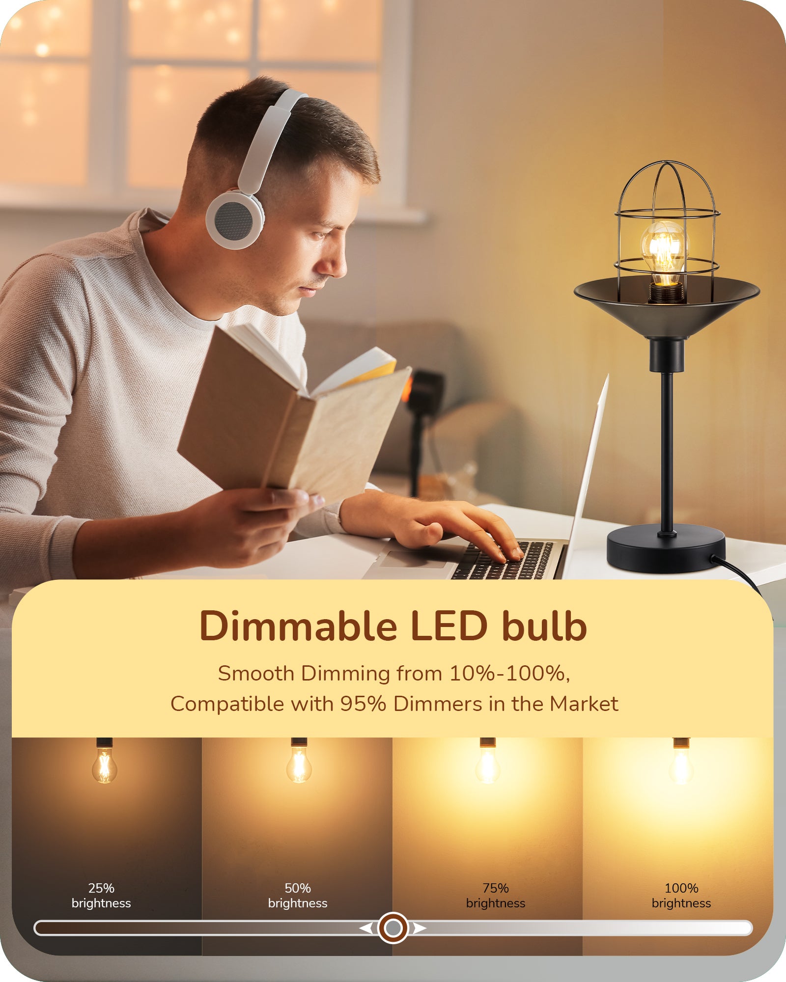 EDISHINE 6 Pack Vintage A19 Dimmable LED Bulbs-HDFA19A