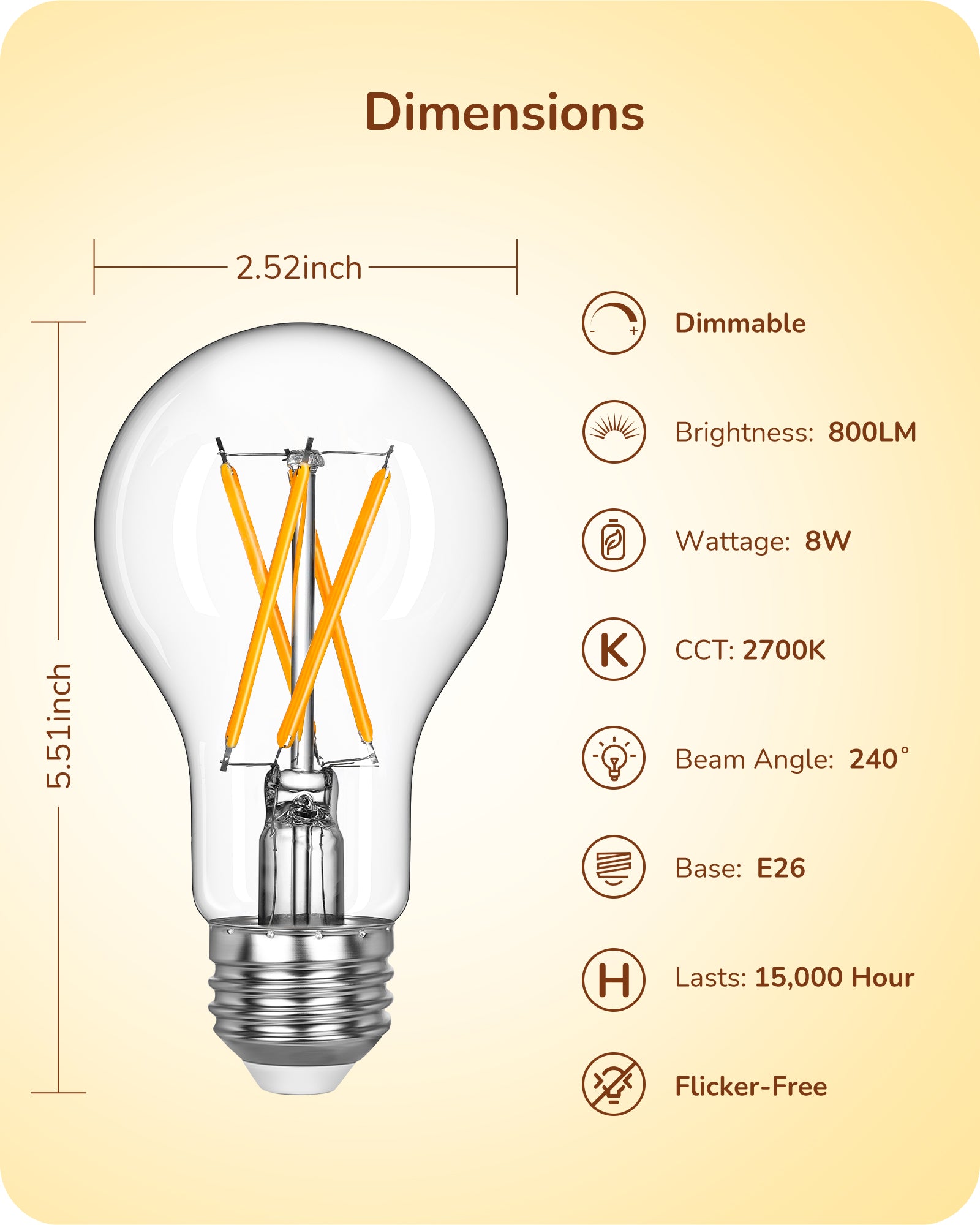 EDISHINE 6 Pack Vintage A19 Dimmable LED Bulbs-HDFA19A