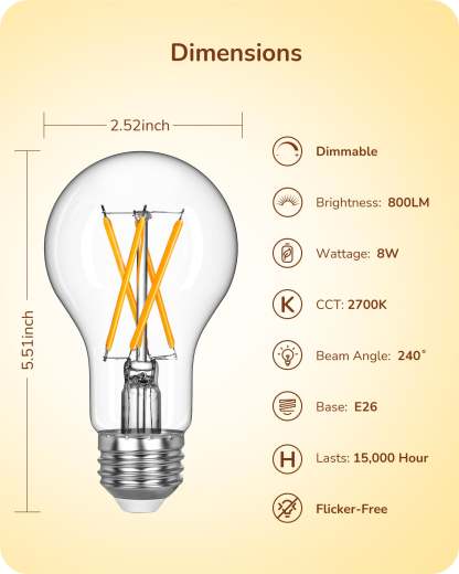 EDISHINE 6 Pack Vintage A19 Dimmable LED Bulbs-HDFA19A