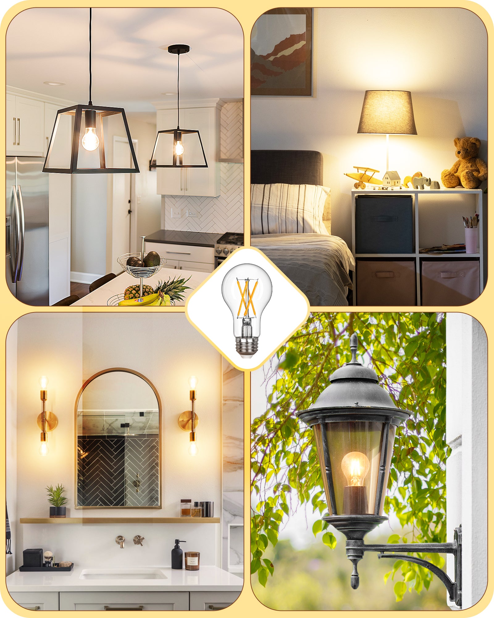 EDISHINE 6 Pack Vintage A19 Dimmable LED Bulbs-HDFA19A