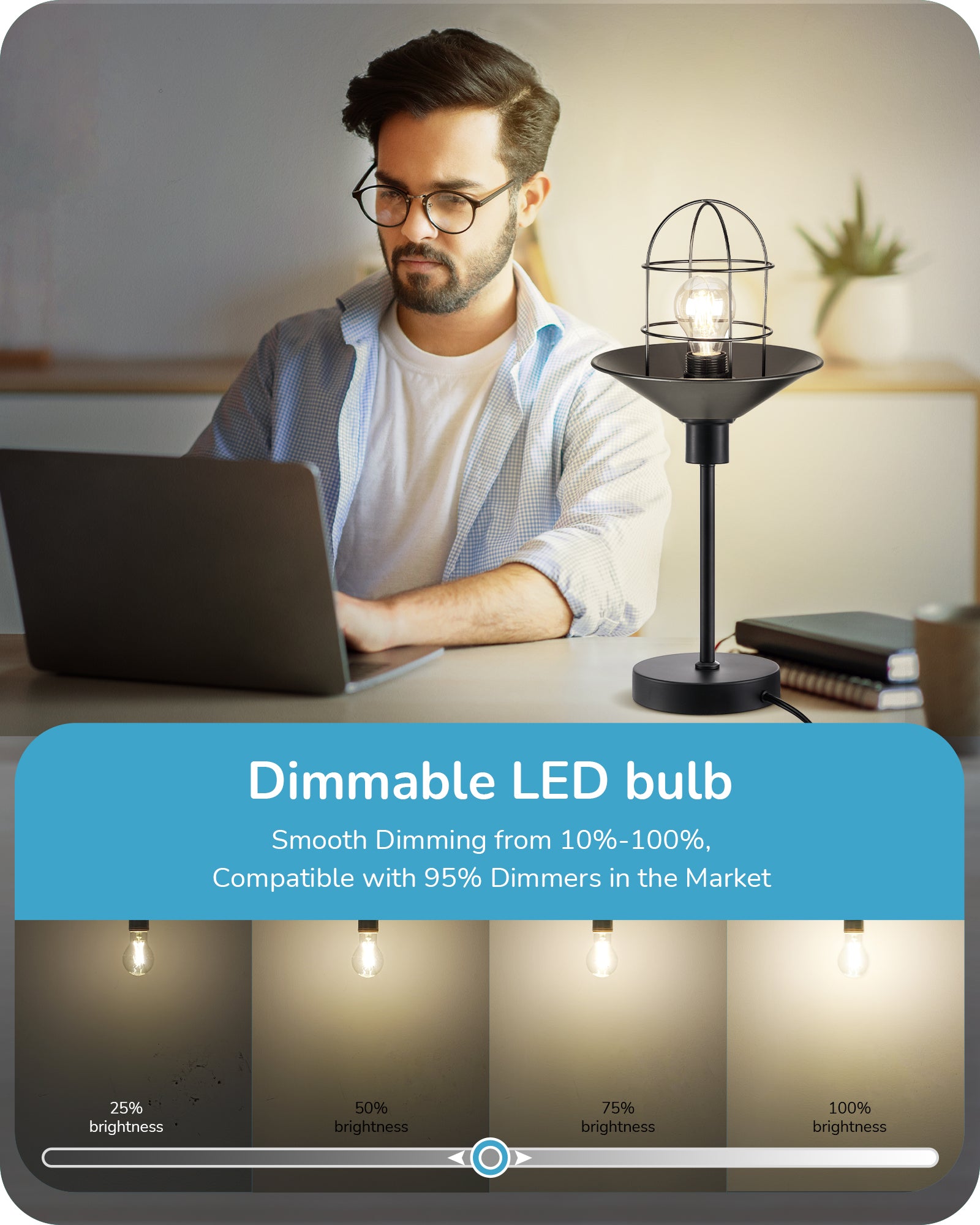 EDISHINE 6 Pack Vintage A19 Dimmable LED Edison Bulbs-HDFA19B