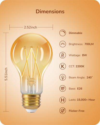 EDISHINE 6 Pack Vintage LED Edison Bulbs -HDFA19C