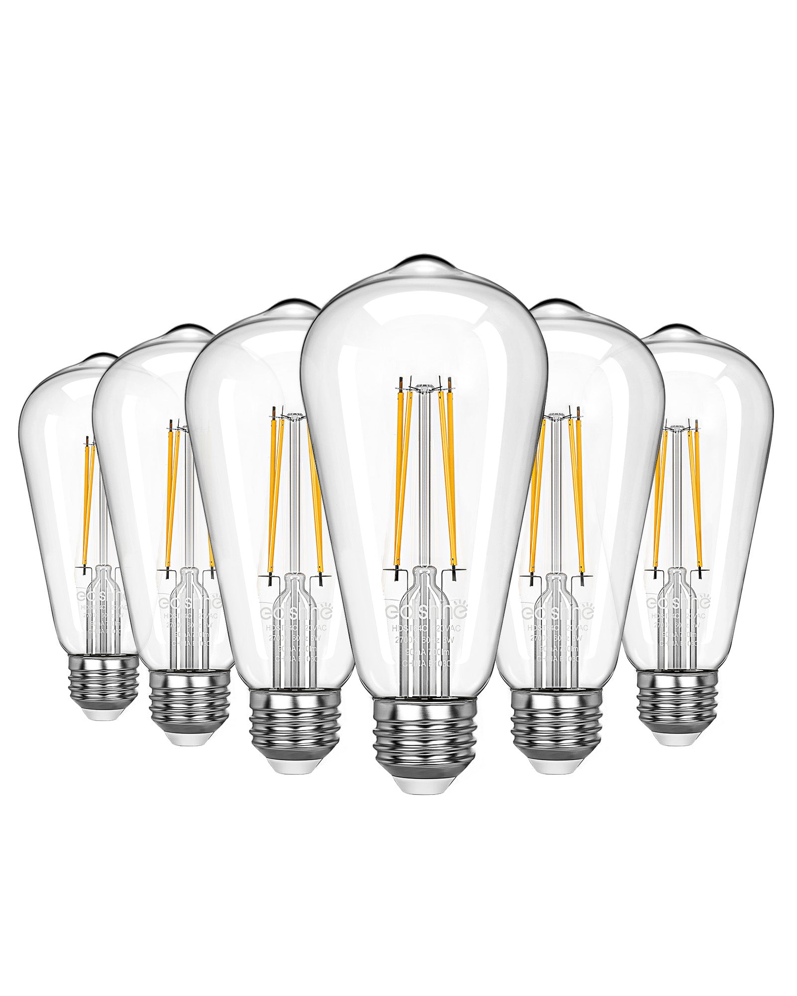 EDISHINE 8W 2700K 700LM Warm White Light Bulb, 6 Pack-HDST64C-B2B