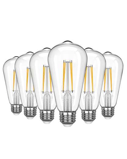 EDISHINE 8W 2700K 700LM Warm White Light Bulb, 6 Pack-HDST64C-B2B