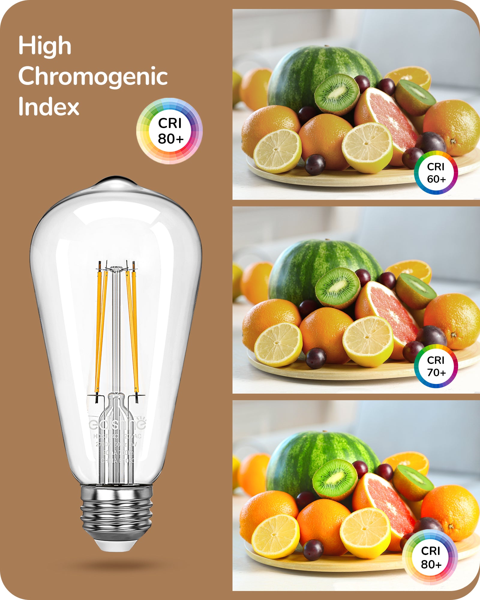 EDISHINE 8W 2700K 700LM Warm White Light Bulb, 6 Pack-HDST64C-B2B