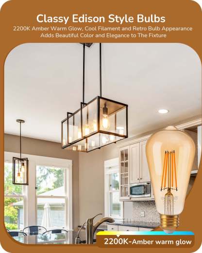 EDISHINE 8W 2200K 700LM Amber Warm Light ST64 Dimmable Led Light Bulb with 240° Beam Angle, 6 Pack-HDST64E-B2B