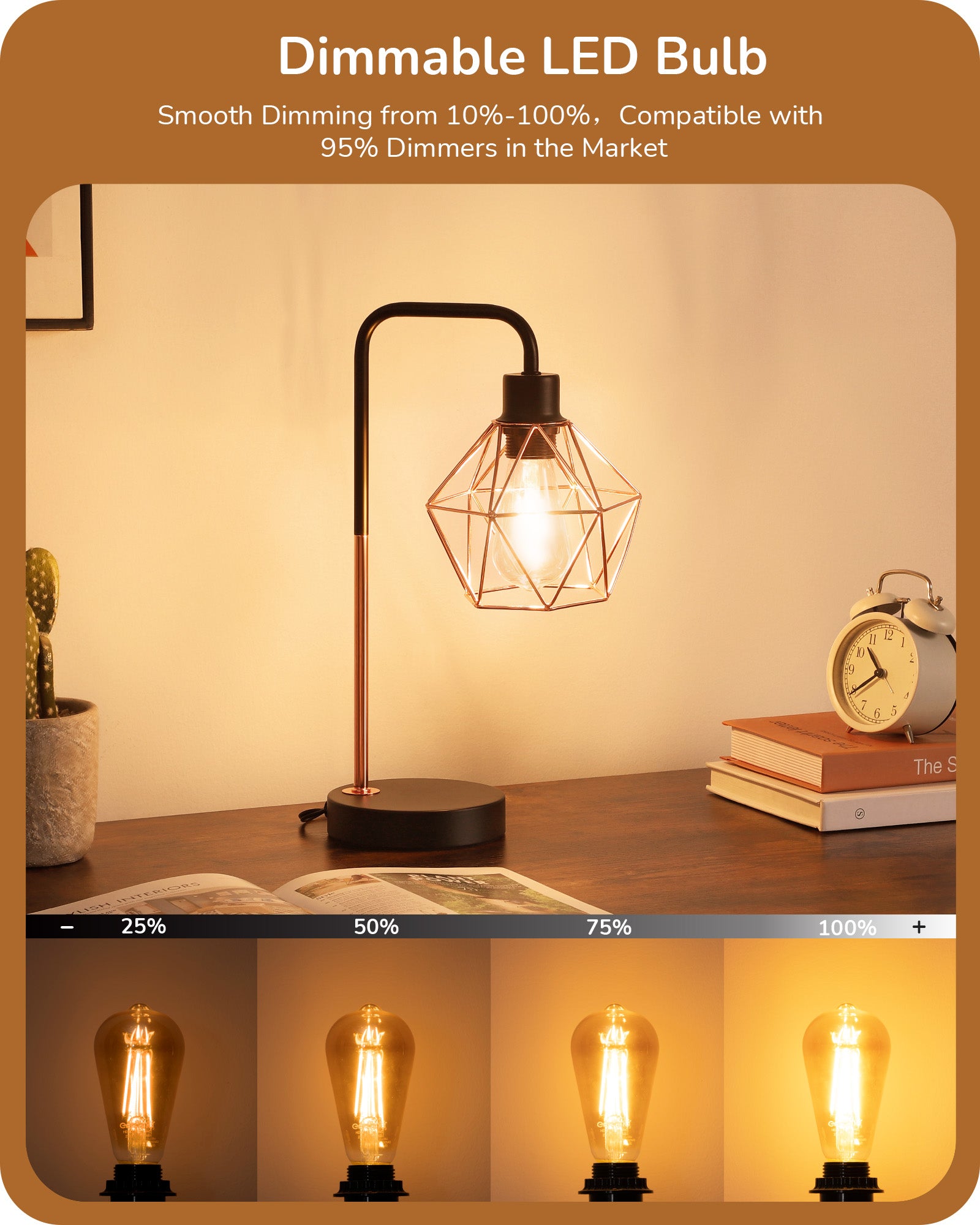 EDISHINE 8W 2200K 700LM Amber Warm Light ST64 Dimmable Led Light Bulb with 240° Beam Angle, 6 Pack-HDST64E-B2B
