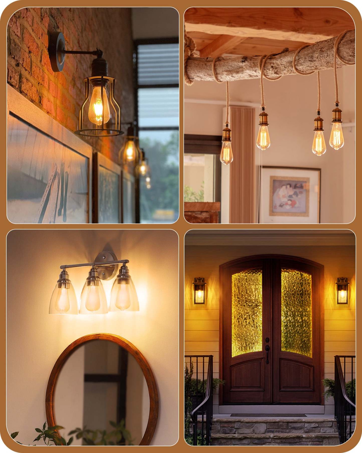 EDISHINE 8W 2200K 700LM Amber Warm Light ST64 Dimmable Led Light Bulb with 240° Beam Angle, 6 Pack-HDST64E-B2B