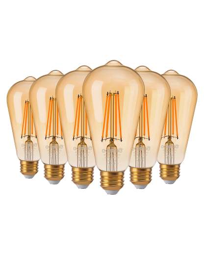 EDISHINE 8W 2200K 700LM Amber Warm Light ST64 Dimmable Led Light Bulb with 240° Beam Angle, 6 Pack-HDST64E-B2B