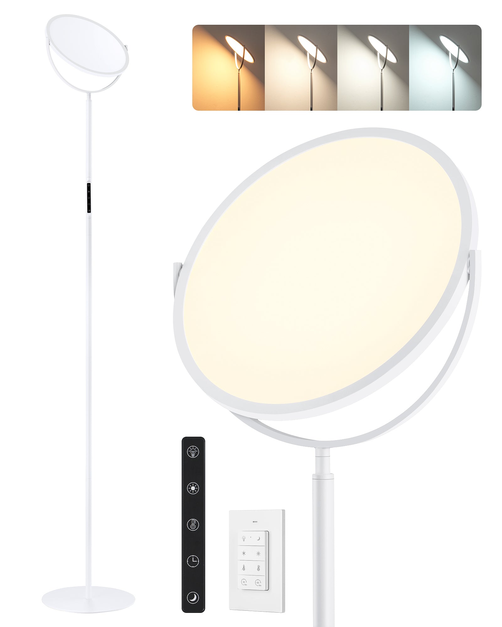 EDISHINE 76" Tall Floor Lamp, 28W 2500LM, 300° Flexible Head, 2700K-6500K Dimmable, White-HFLAA1A