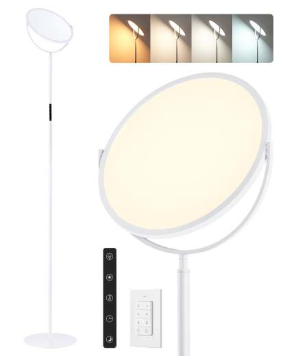 EDISHINE 76" Tall Floor Lamp, 28W 2500LM, 300° Flexible Head, 2700K-6500K Dimmable, White-HFLAA1A