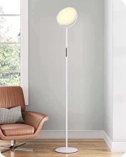 EDISHINE 76" Tall Floor Lamp, 28W 2500LM, 300° Flexible Head, 2700K-6500K Dimmable, White-HFLAA1A