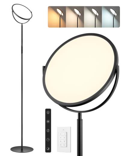 EDISHINE 76" Tall Floor Lamp, 28W 2500LM, 300° Flexible Head, 2700K-6500K Dimmable, Black-HFLAA1B