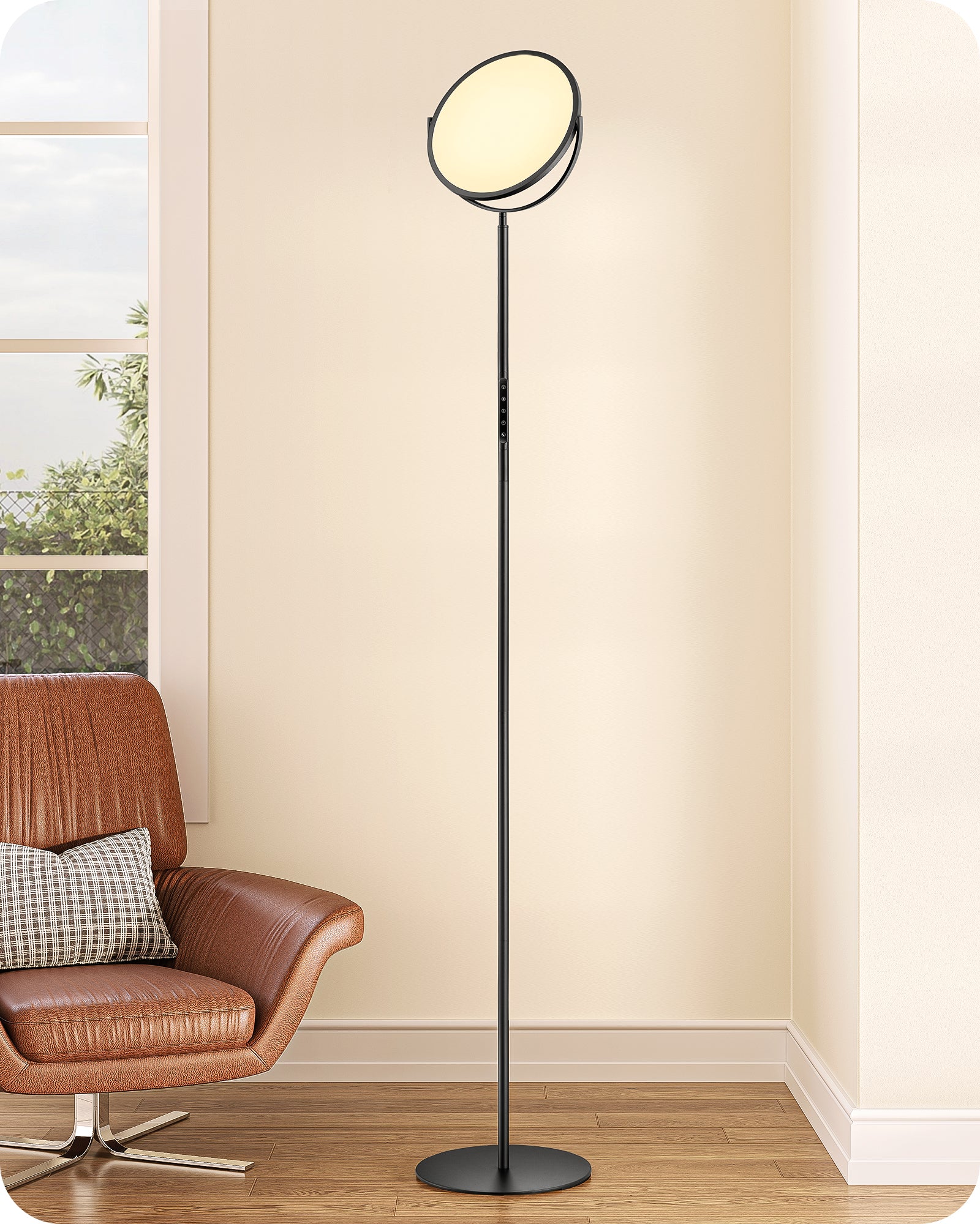 EDISHINE 76" Tall Floor Lamp, 28W 2500LM, 300° Flexible Head, 2700K-6500K Dimmable, Black-HFLAA1B