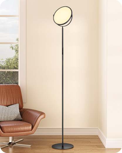 EDISHINE 76" Tall Floor Lamp, 28W 2500LM, 300° Flexible Head, 2700K-6500K Dimmable, Black-HFLAA1B