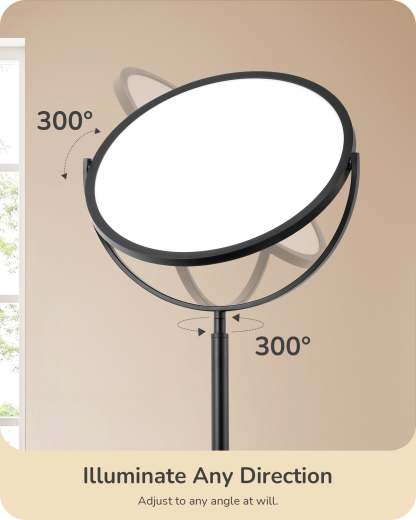 EDISHINE 76" Tall Floor Lamp, 28W 2500LM, 300° Flexible Head, 2700K-6500K Dimmable, Black-HFLAA1B