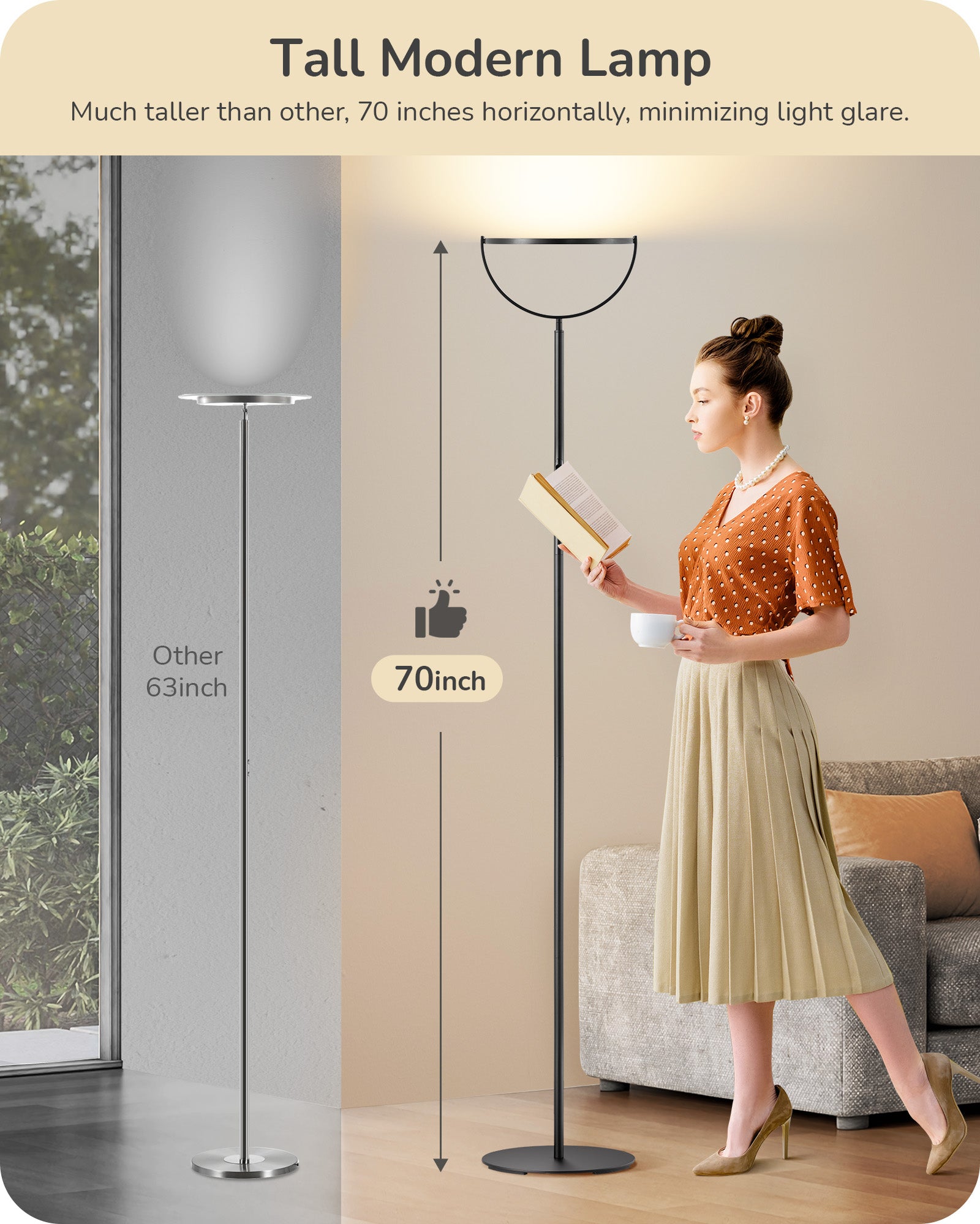 EDISHINE 76" Tall Floor Lamp, 28W 2500LM, 300° Flexible Head, 2700K-6500K Dimmable, Black-HFLAA1B