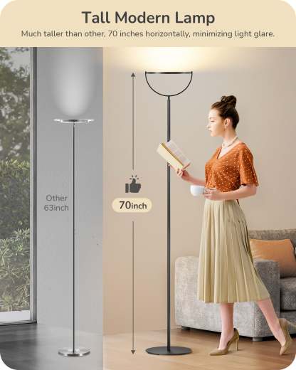 EDISHINE 76" Tall Floor Lamp, 28W 2500LM, 300° Flexible Head, 2700K-6500K Dimmable, Black-HFLAA1B