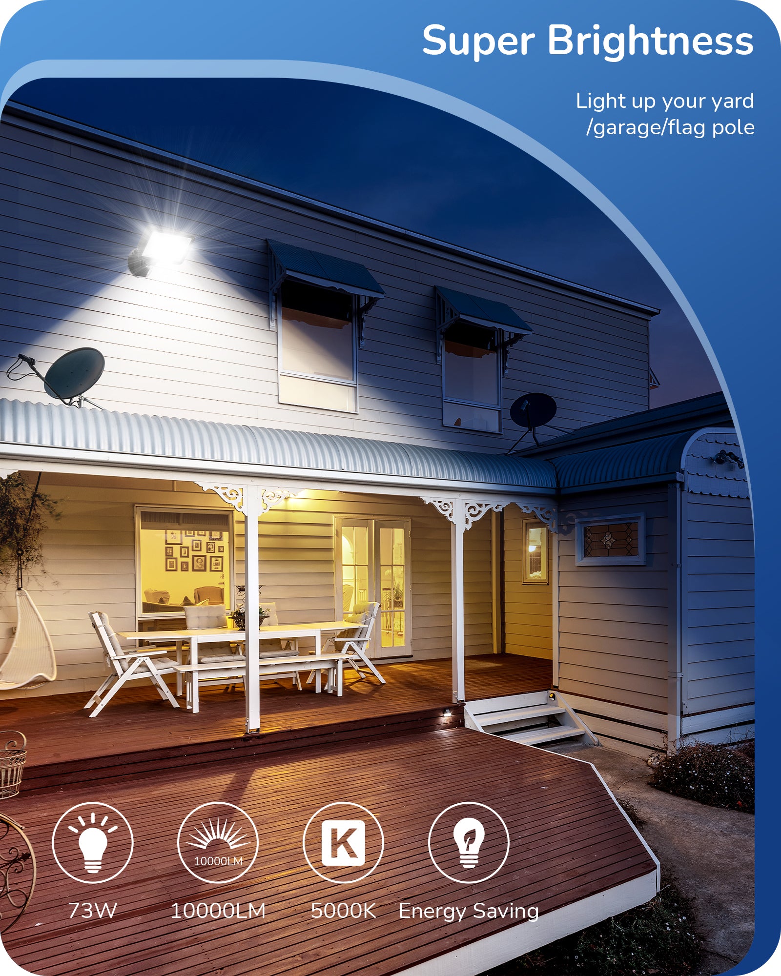 EDISHINE 73W Flood Light 10000LM 5000K IP65-HFLB07A